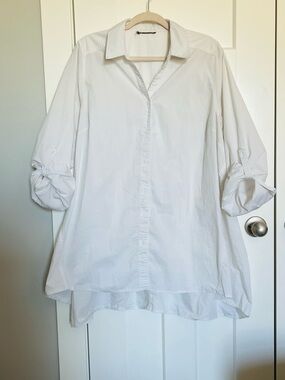 Classic White Button-Up Tunic Shirt